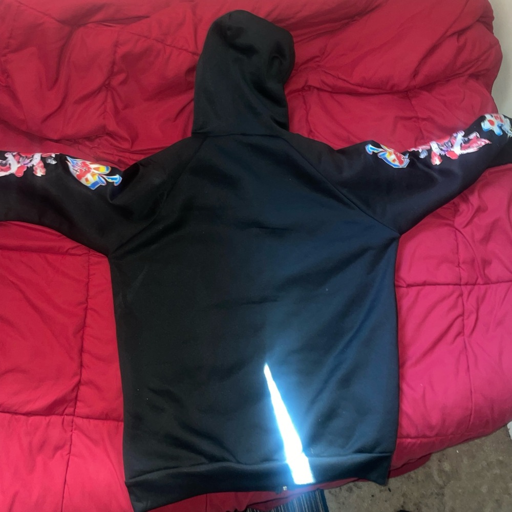 Black Hoodie with Floral Sleeve Design